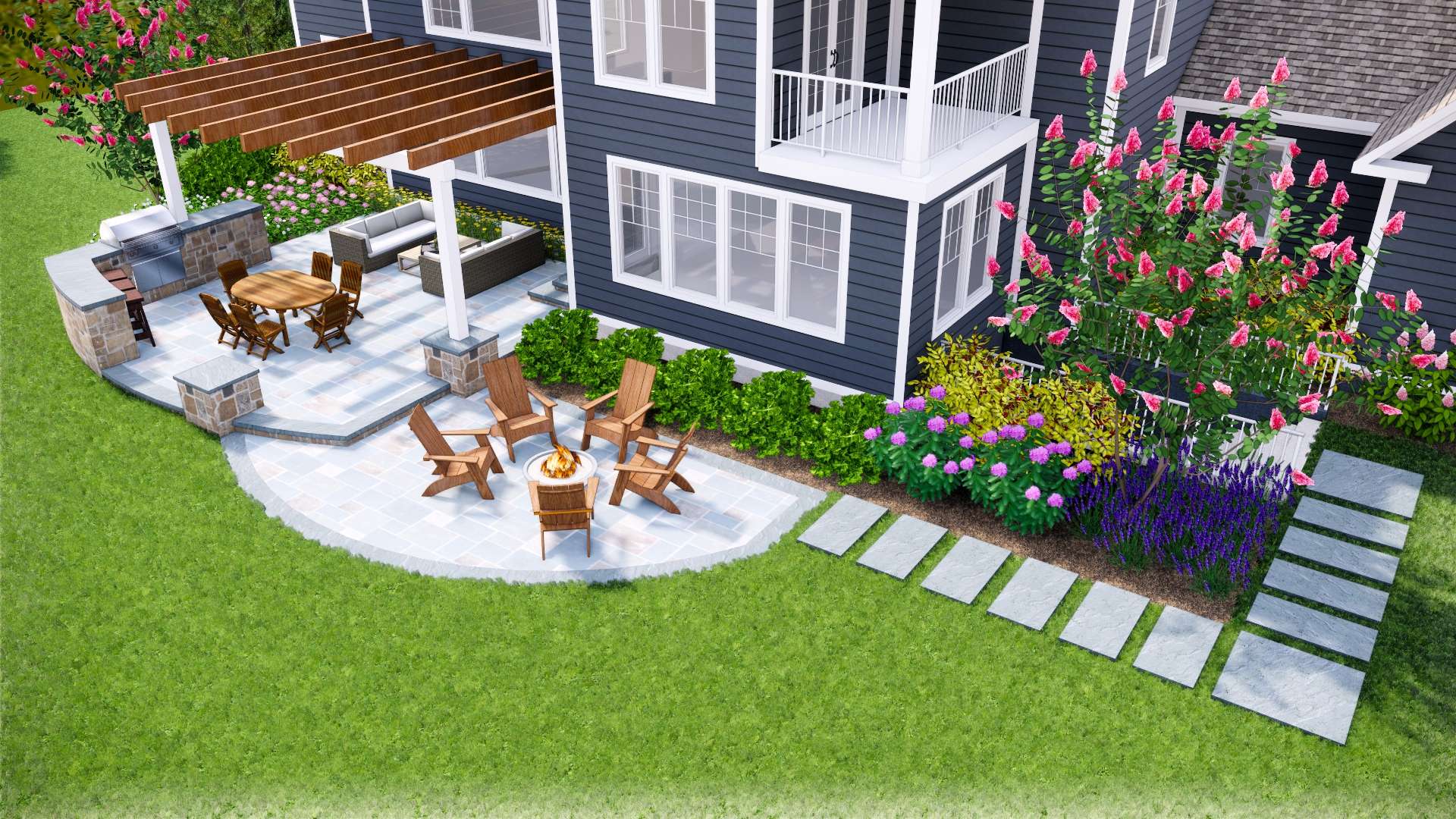 3d landscape design with patio and pergola