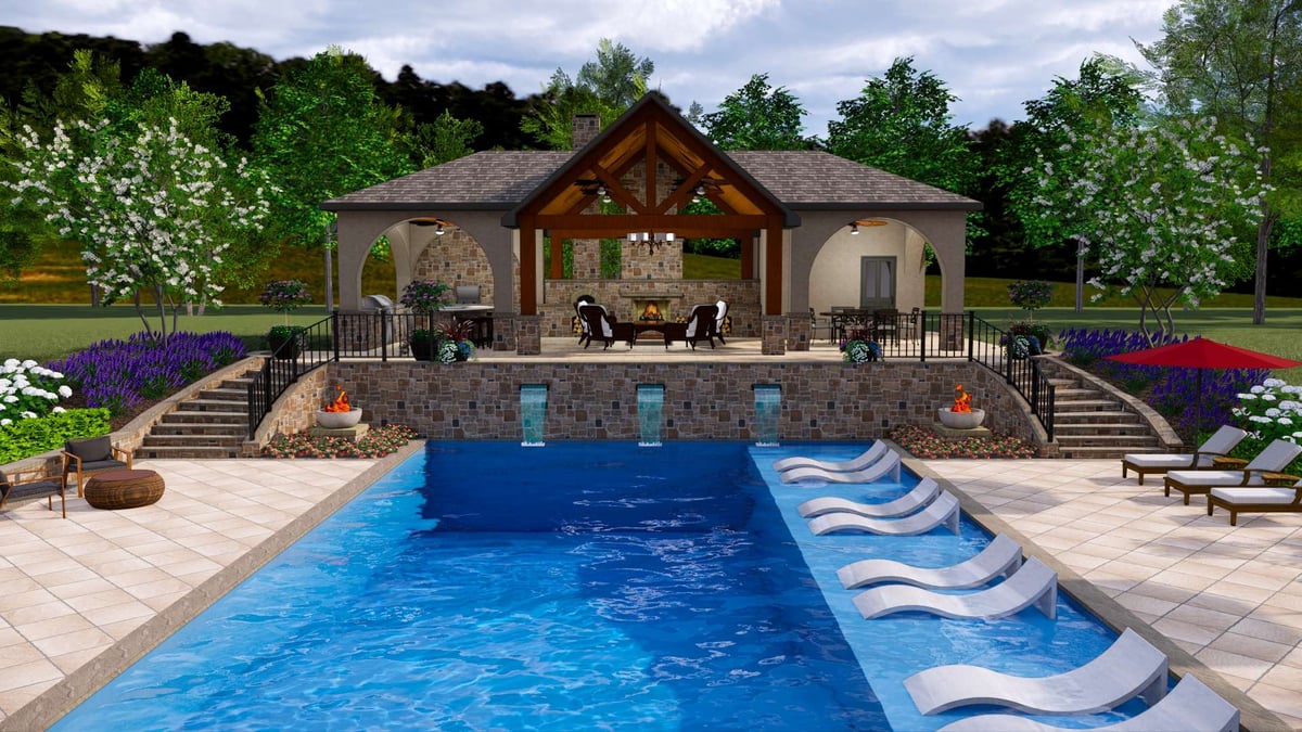 3D pool design with tanning ledge