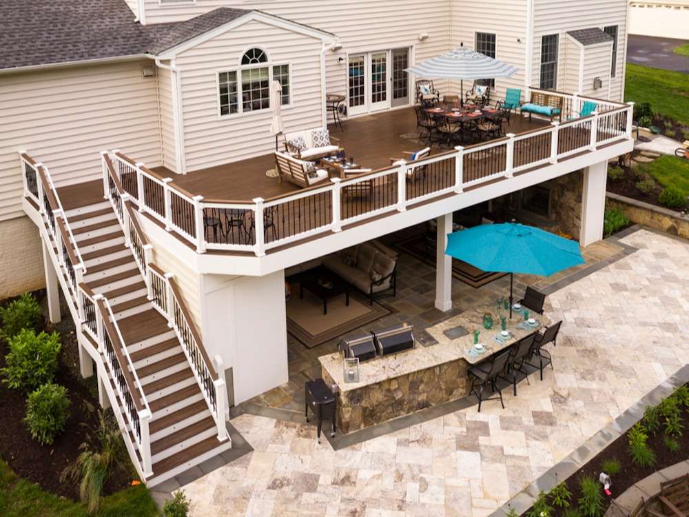 aerial photo of deck near pool