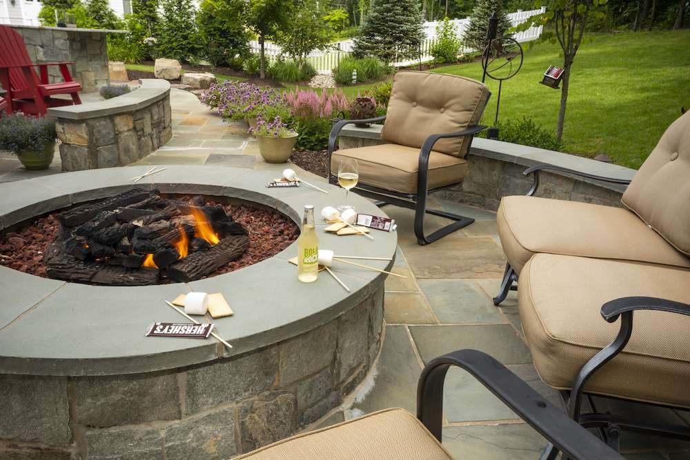 gas firepit with marshmallows on side
