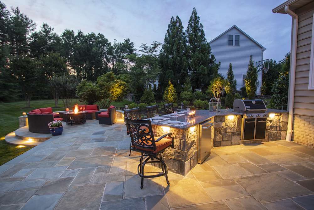 outdoor kitchen with lighting under the countertops