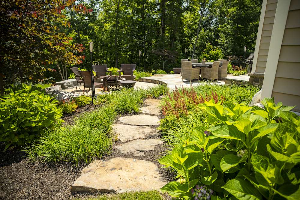 plantings near flagstone walkway and patio