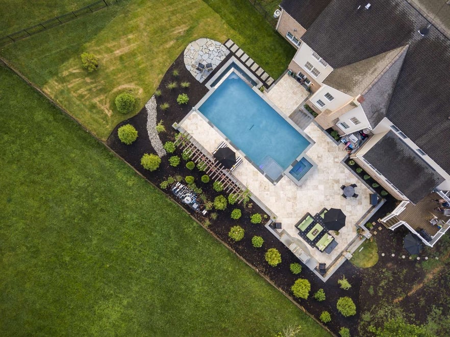 aerial view on pool and landscaping