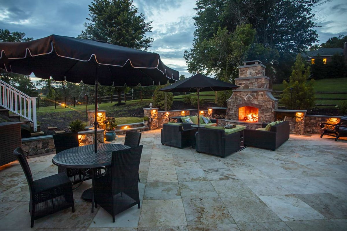 patio lighting and outdoor fireplace