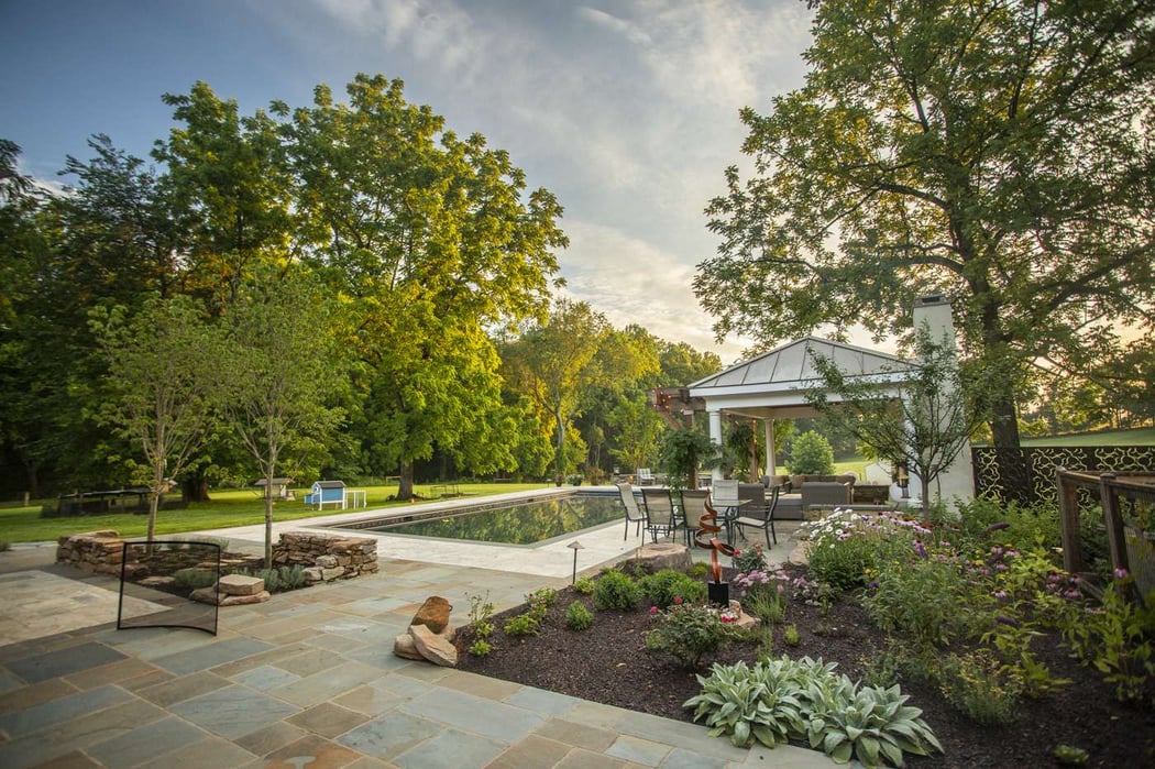 Landscape with pool and pavilion near Great Falls, VA