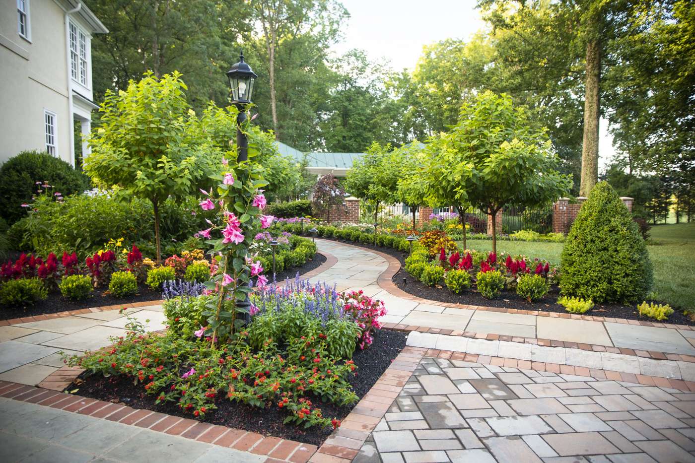 Walkway planting with a mix of annuals and perennials. 
