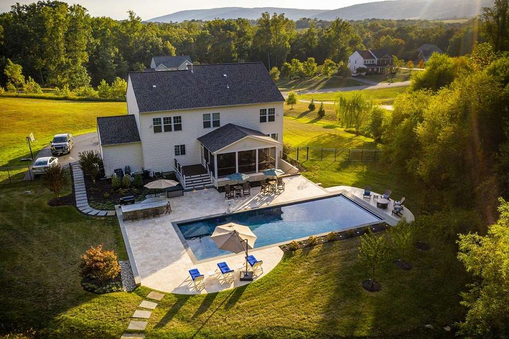 aerial view of pool and landscape in Round Hill, VA