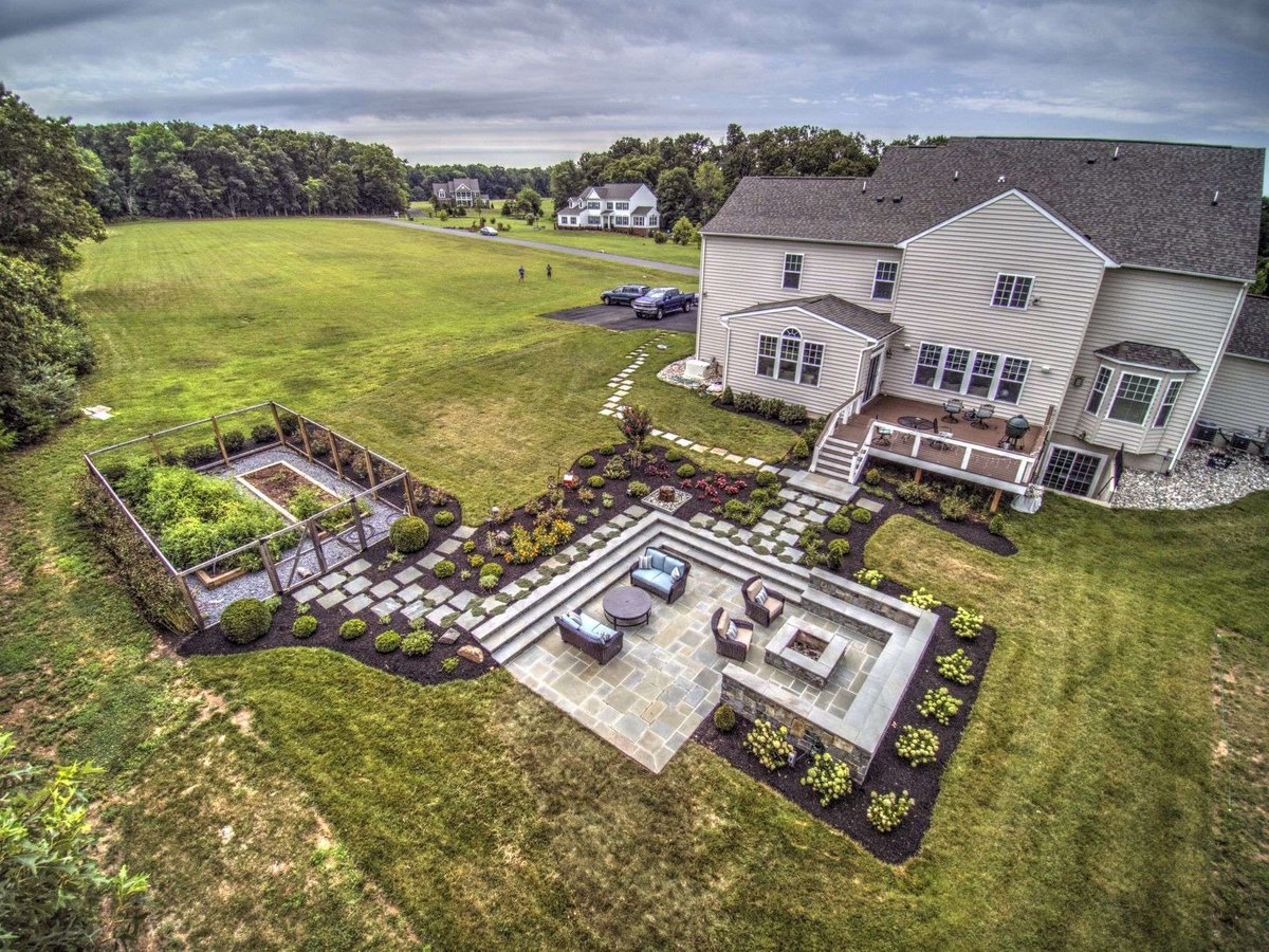 square fire pit and patio