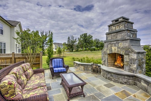 Outdoor fireplace in northern Virginia patio