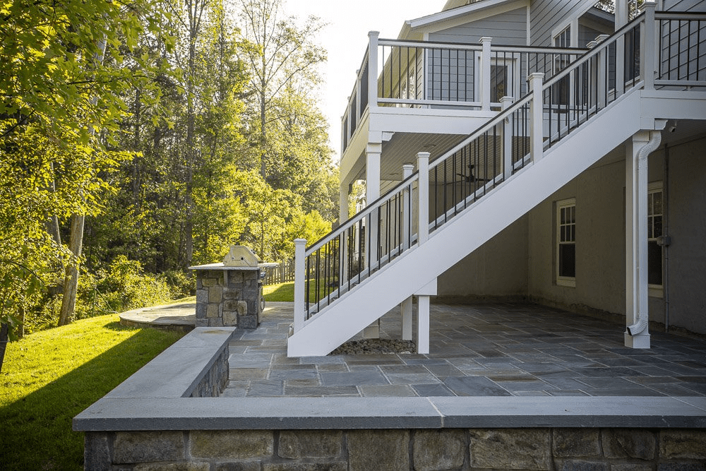 deck and patio with stairs