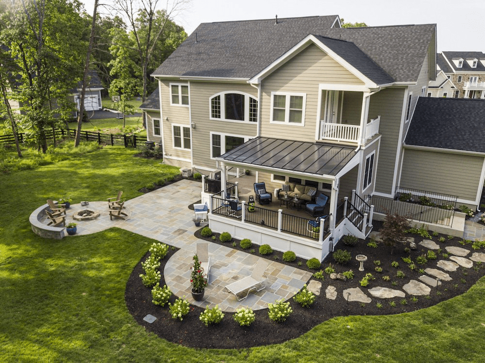 Backyard patio and deck with roof