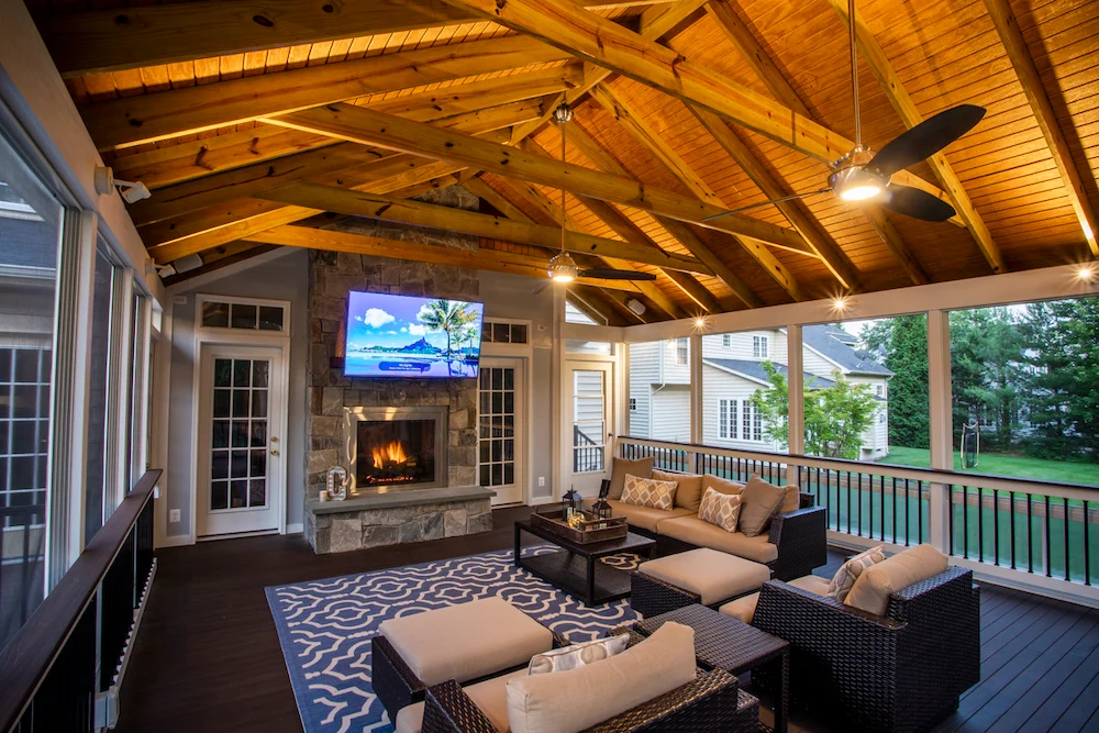 enclosed deck with fireplace 