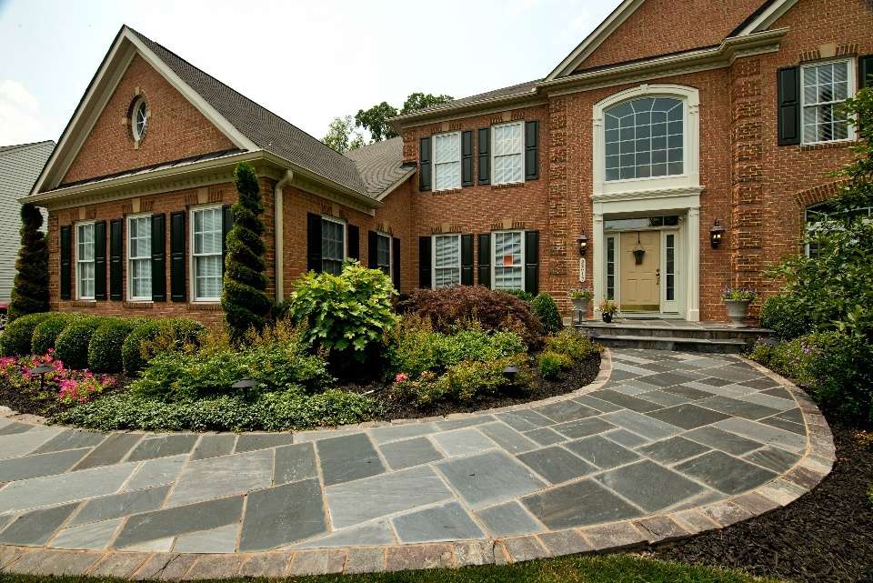 flagstone walkway and landscape beds