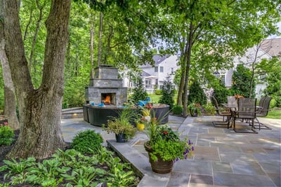 flagstone patio with outdoor fireplace in Virginia