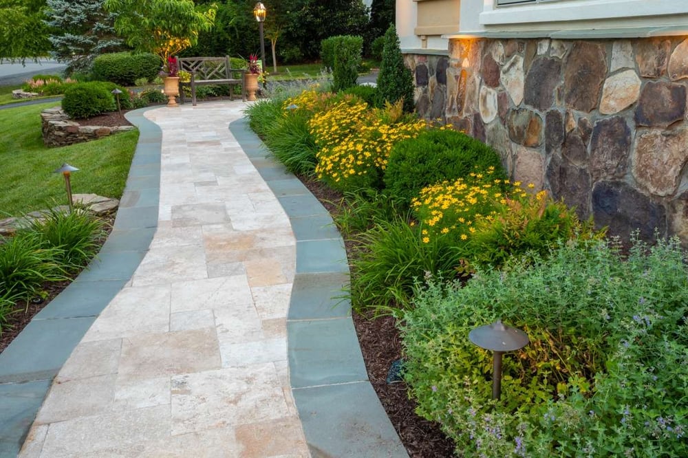 front walkway designed with plants and lighting