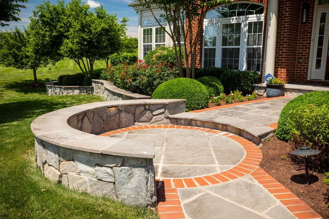 front stone walkway and plantings