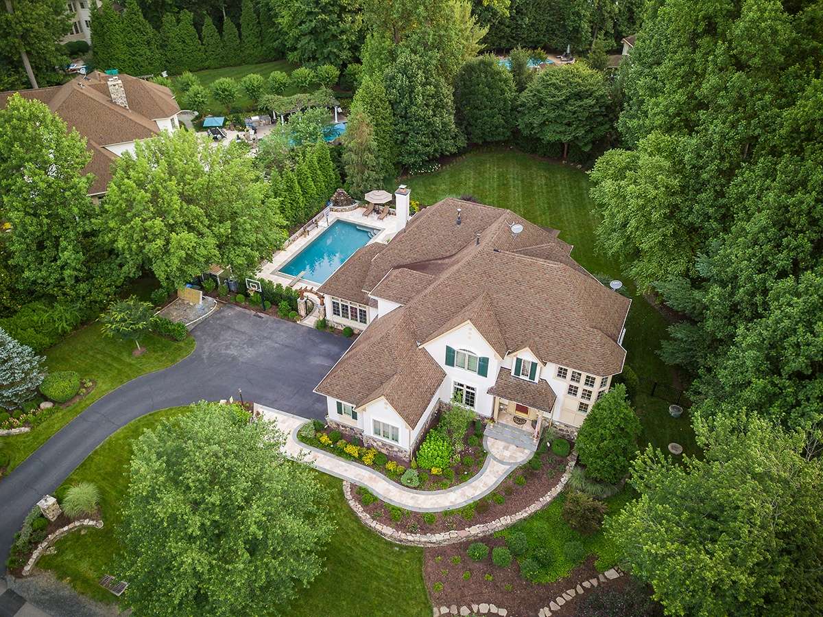 aerial photo of landscaping at home