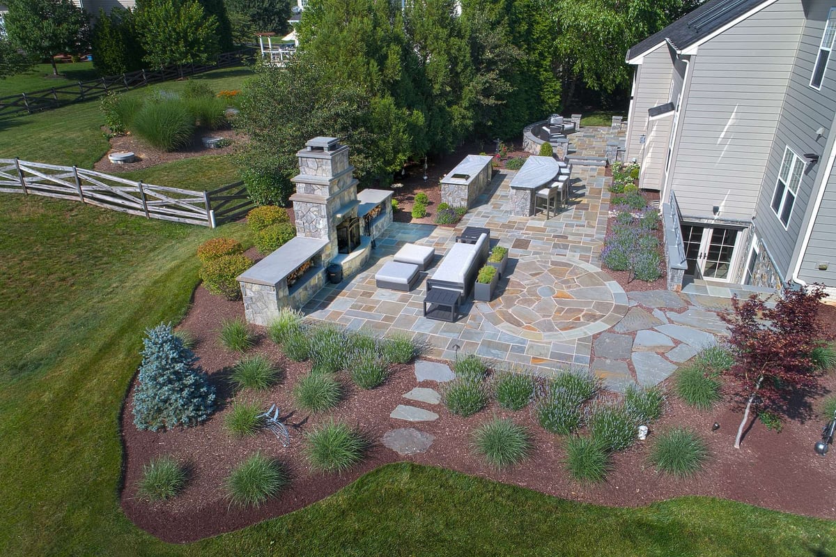 aerial view of outdoor fireplace location