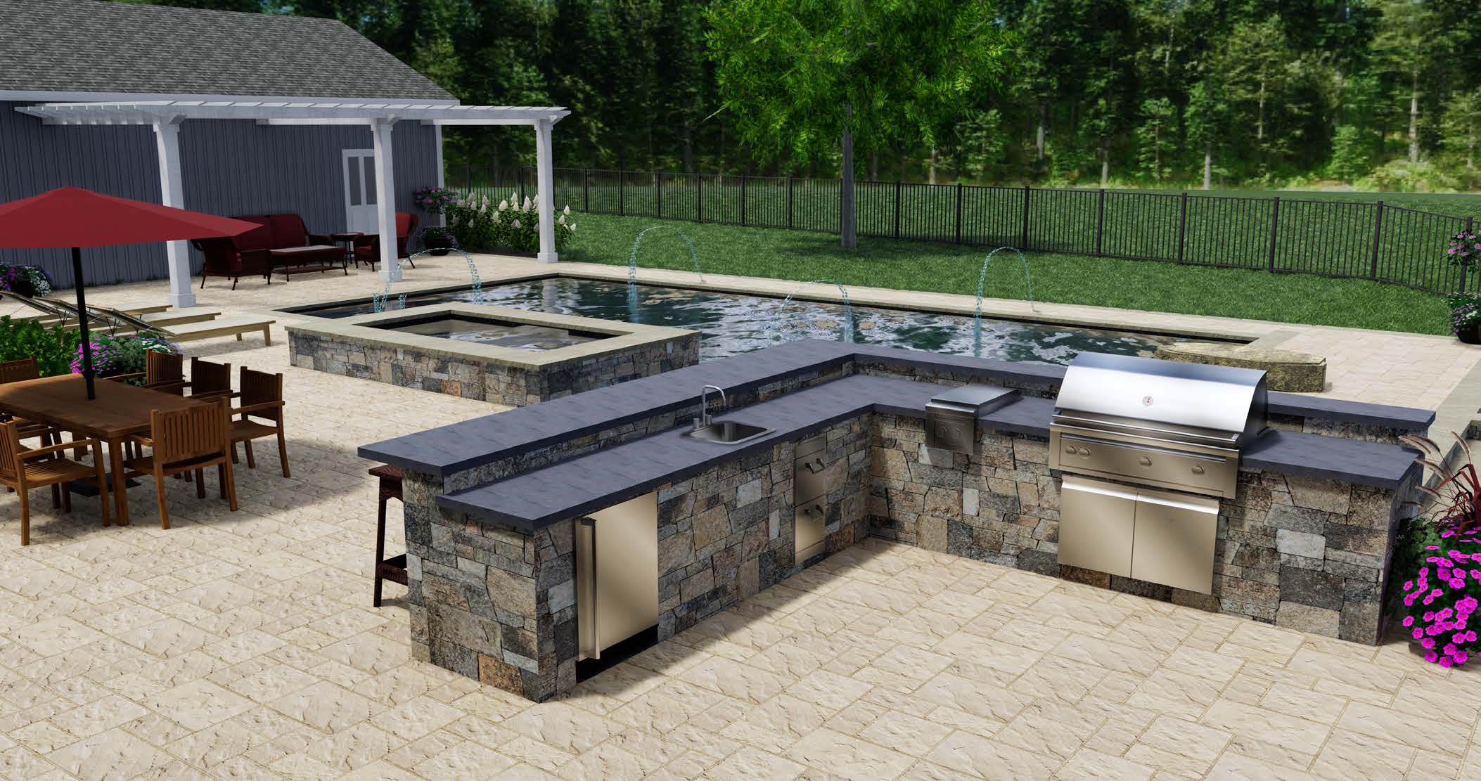 3d landscape design of outdoor kitchen