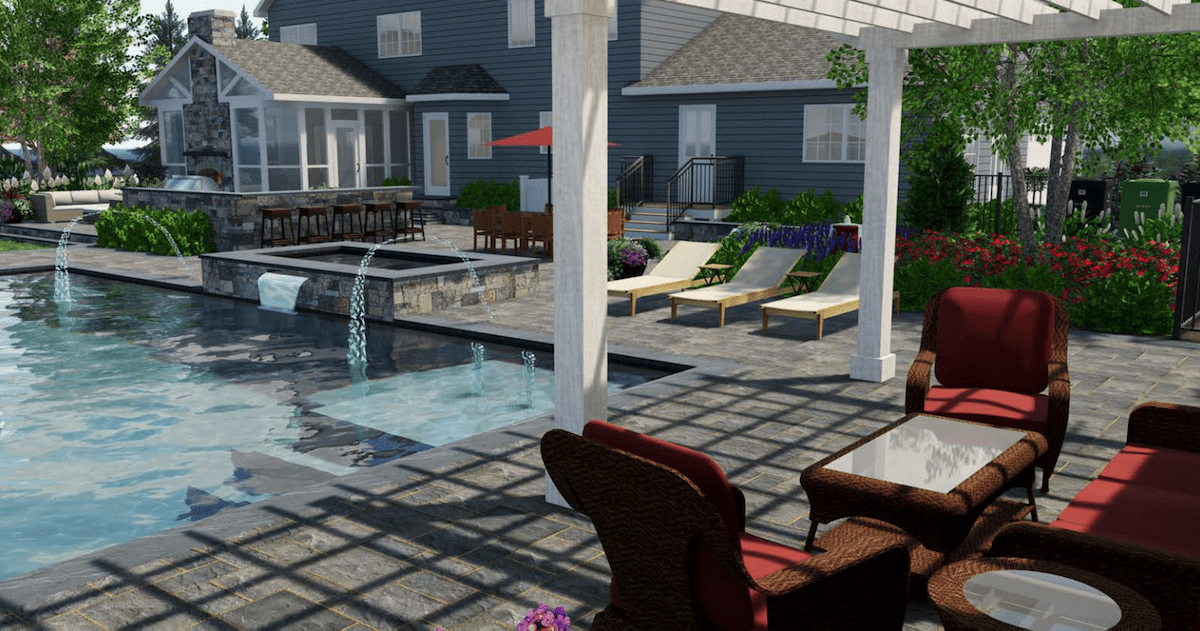 landscape 3d design with pool and patio