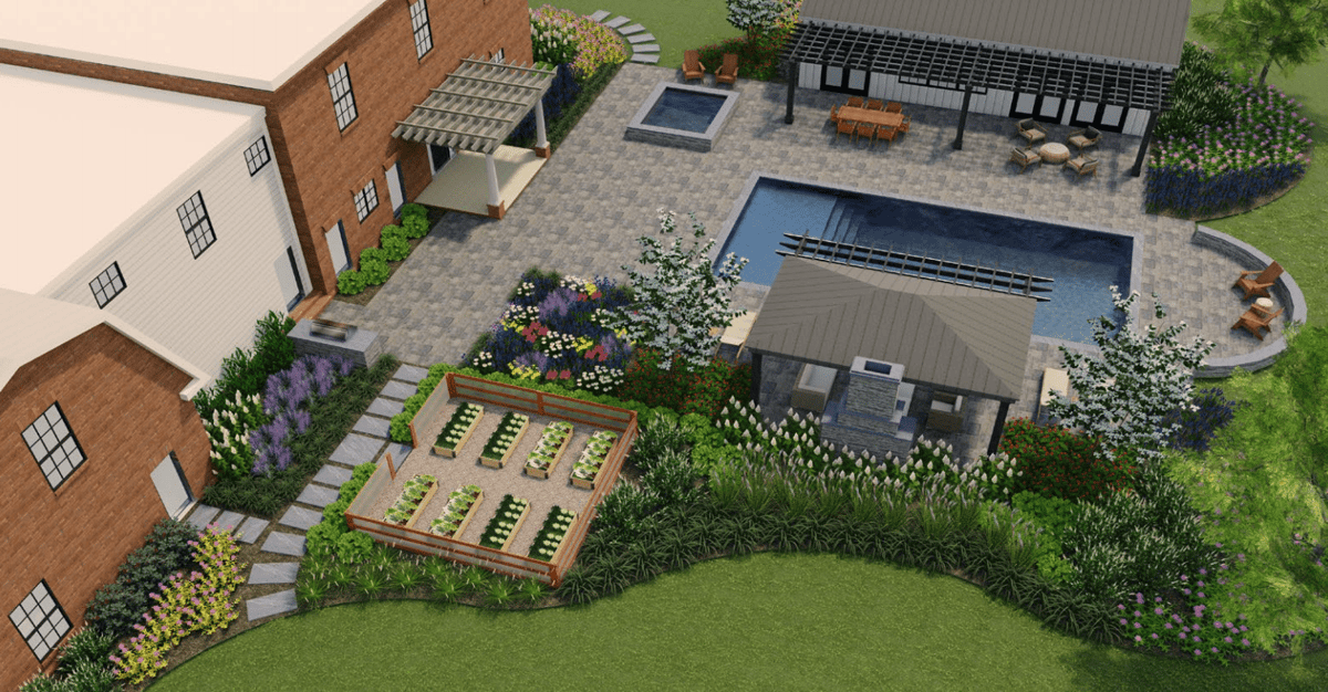 landscape design with pool and pergola