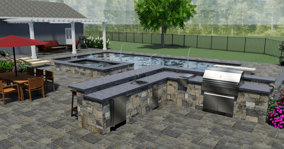 landscape design with outdoor kitchen