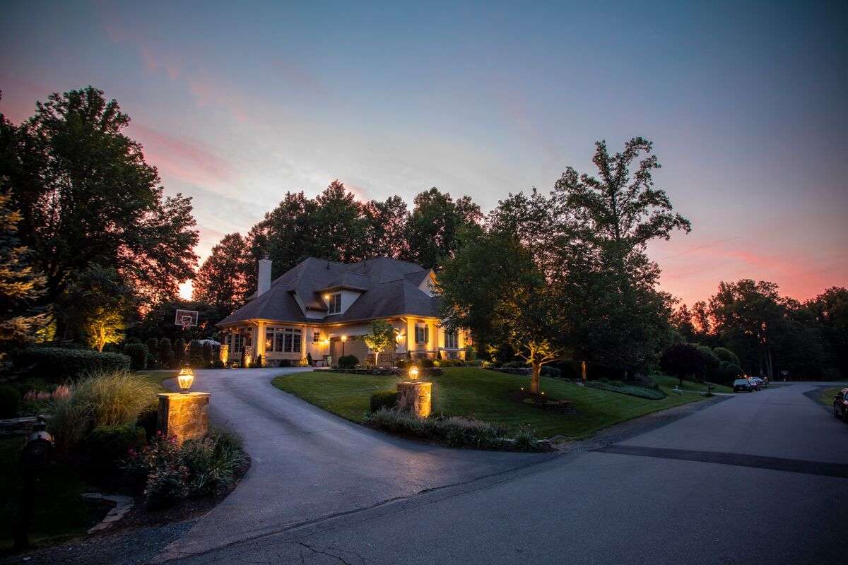 driveway with landscape lighting
