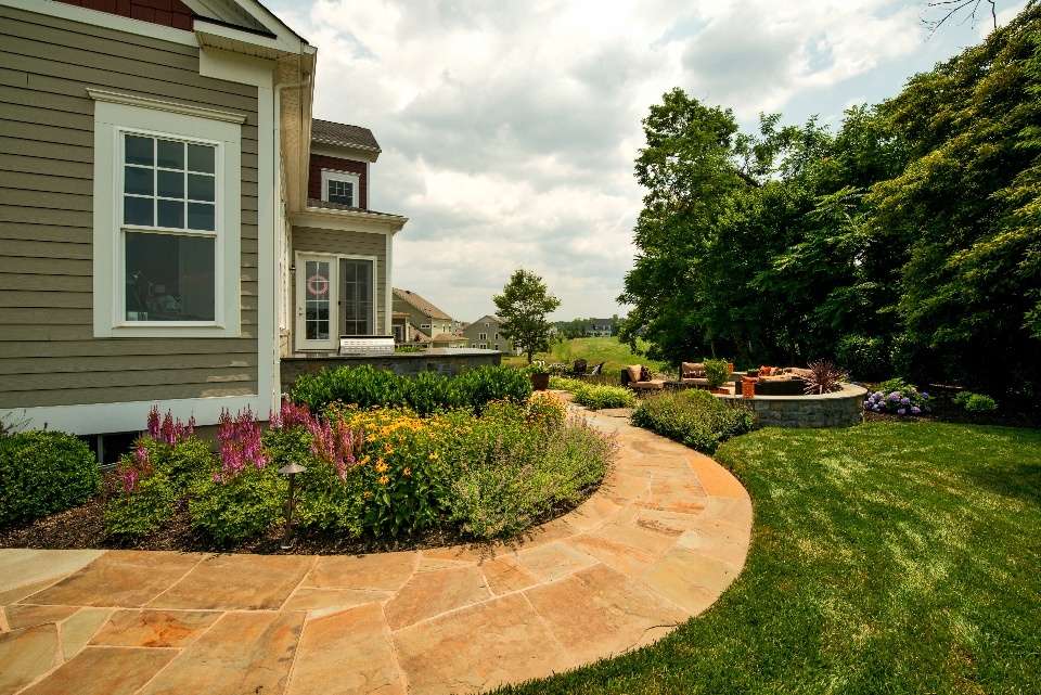 stone walkway to patio