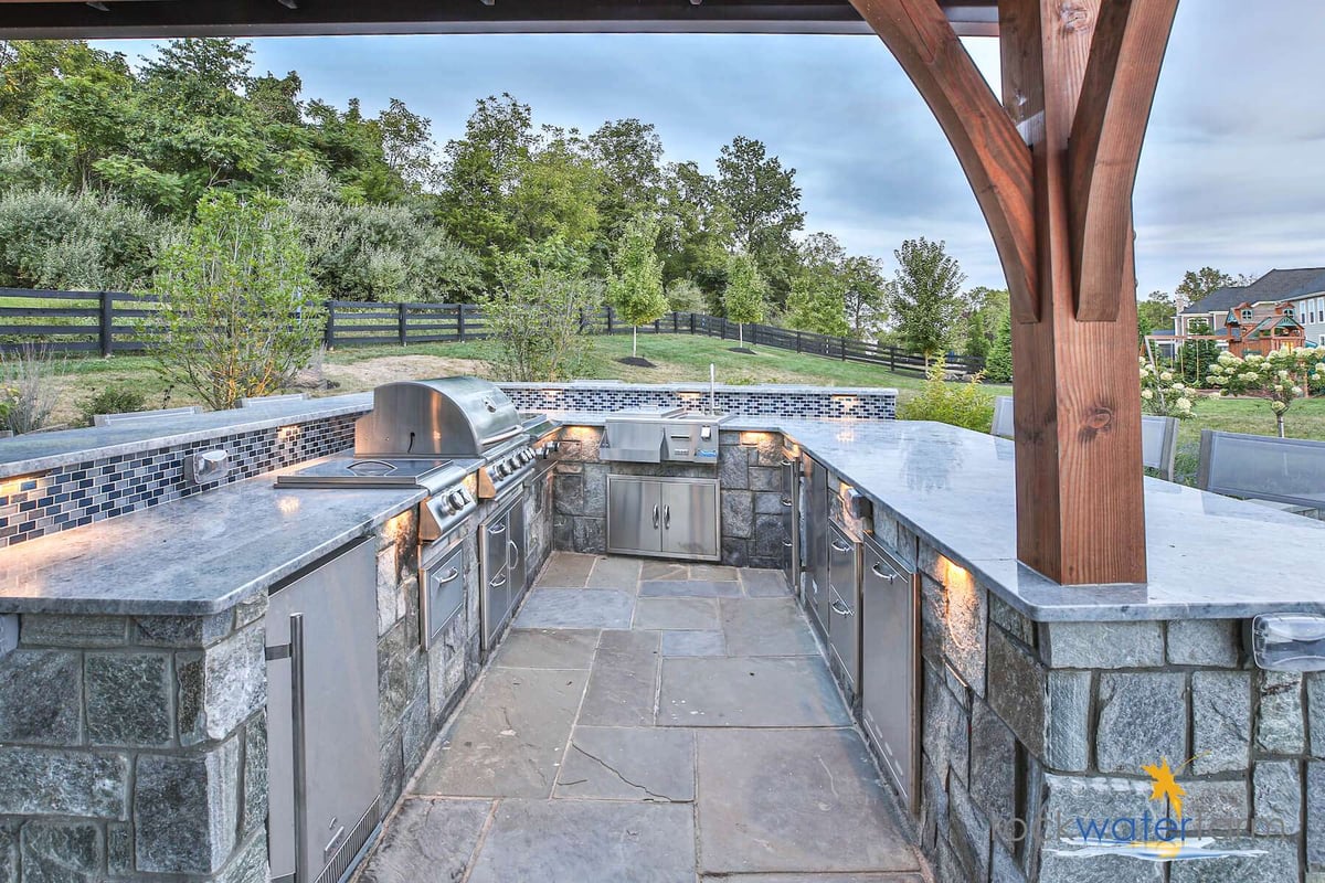 outdoor kitchen with under the counter lighting