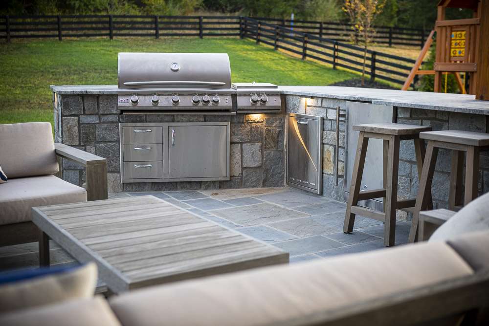 outdoor kitchen and patio built by Rock Water Farm
