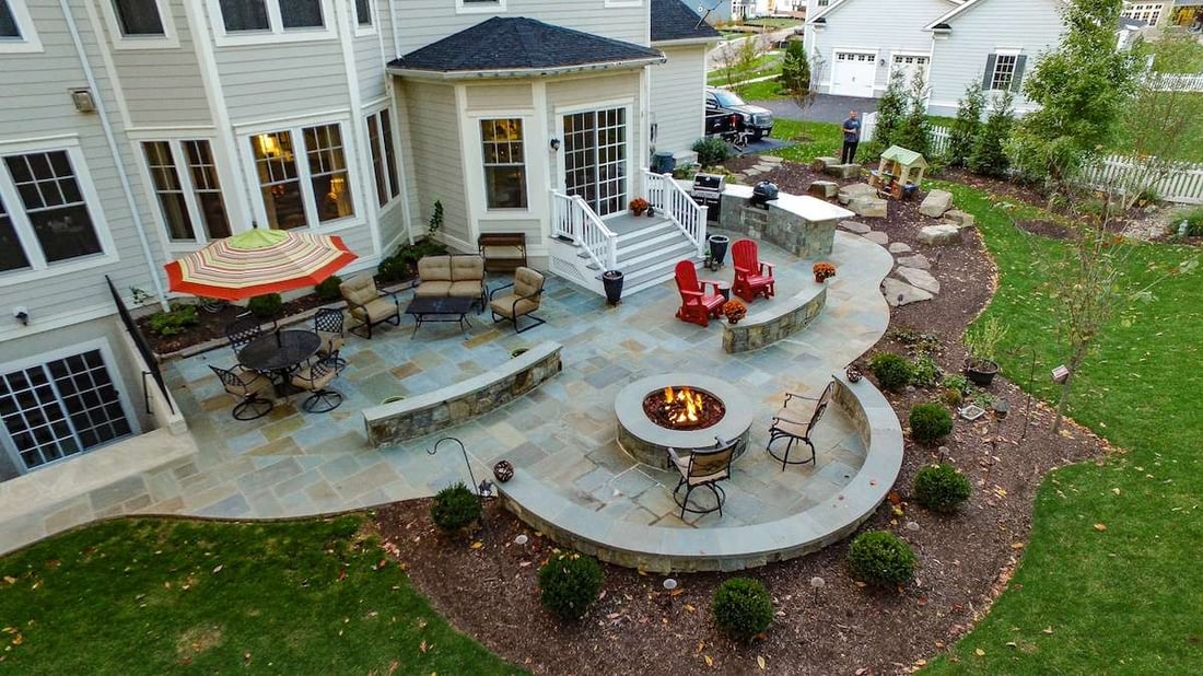 Beautiful patio and landscape in Willowsford, VA designed by Rock Water Farm