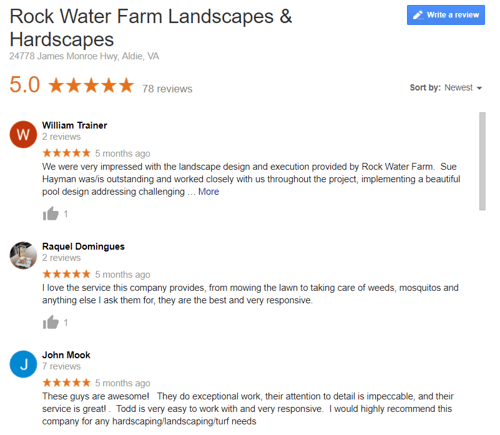 Rock Water Farm Google Reviews