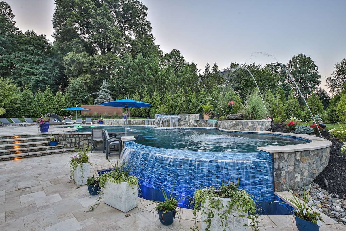 pool with plantings and fountains