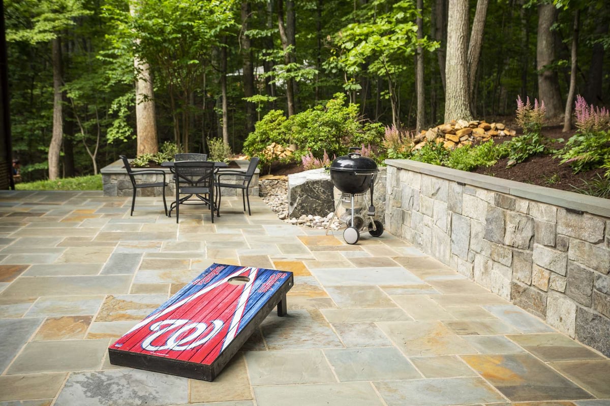 cornhole on bluestone patio