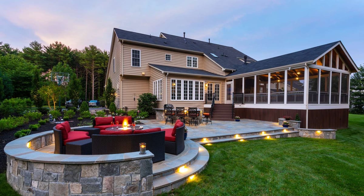 beautiful landscaping raised patio seat wall landscape lighting