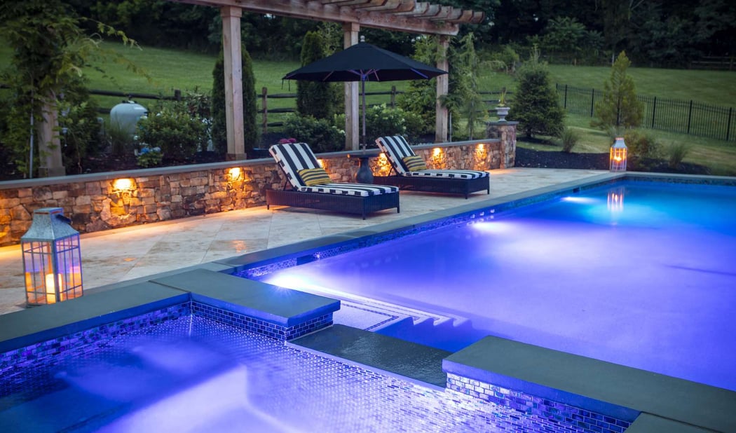 pool with lighting and landscape lighting