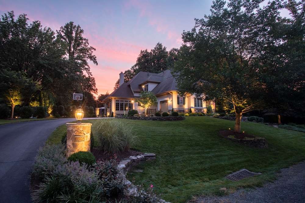 landscape lighting pillars house tree 6