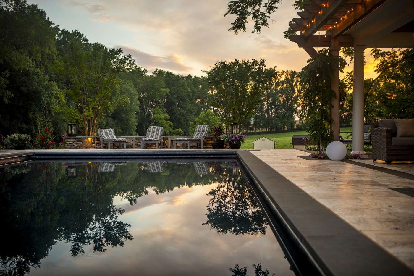 sky reflected in pool