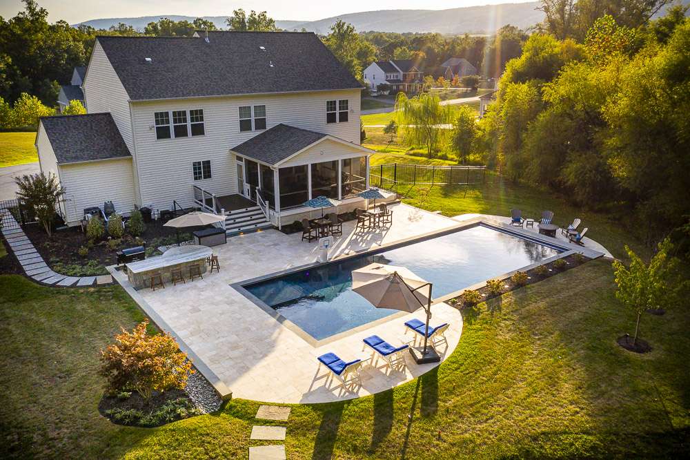 Aerial view of pool and landscape