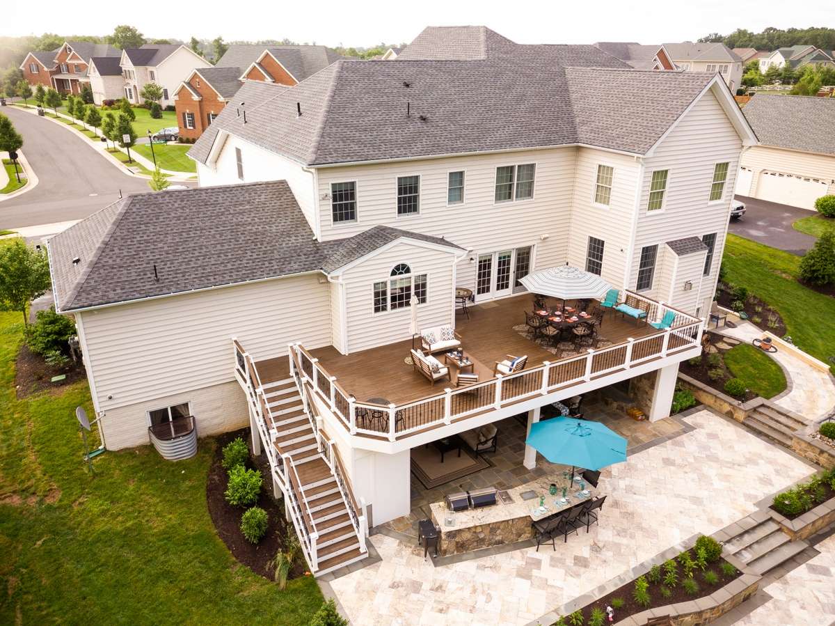 Deck, patio, outdoor kitchen aerial photo Haymarket, VA