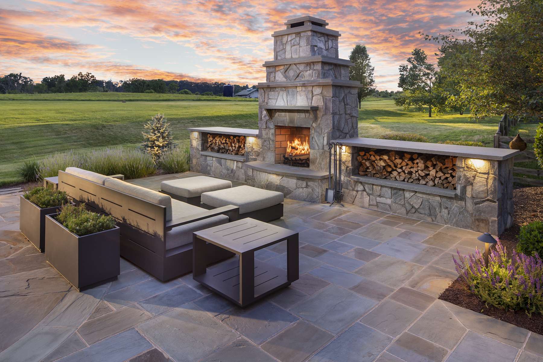 Outdoor fireplace and patio