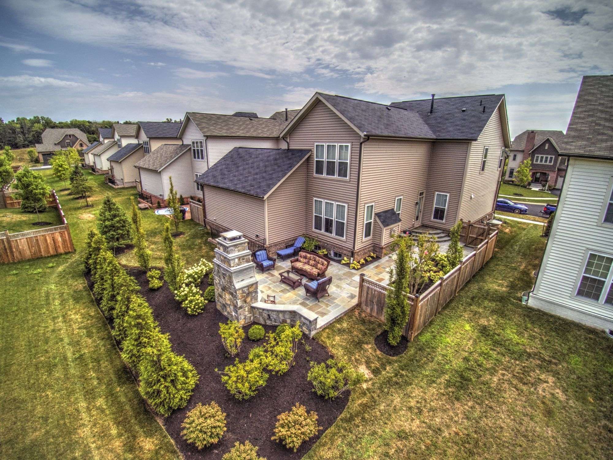 backyard with plantings for privacy 